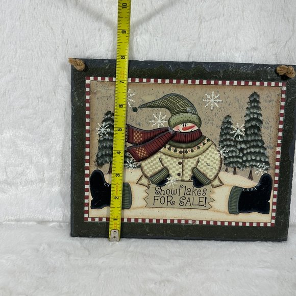 Snowman Slate Hanging Sign Plaque 10" x 8" Snowflakes For Sale Crazy Mountain - Picture 6 of 7